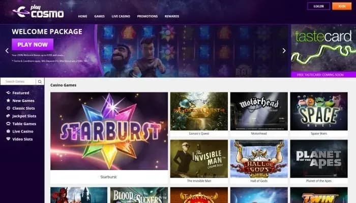 Captura del sitio web de PlayCosmo Casino