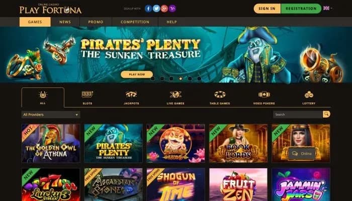 Captura del sitio web de PlayFortuna Casino