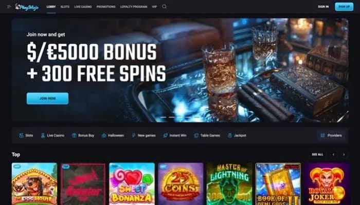 Captura del sitio web de PlayMojo Casino