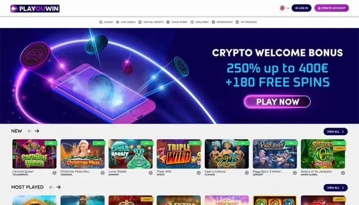 Captura del sitio web de PlaYouWin Casino