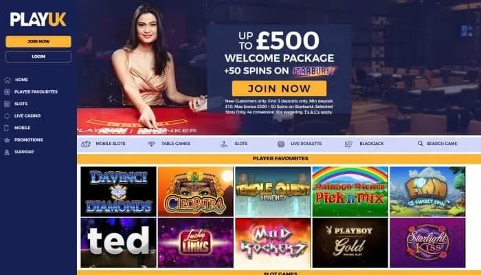 Captura del sitio web de PlayUK Casino