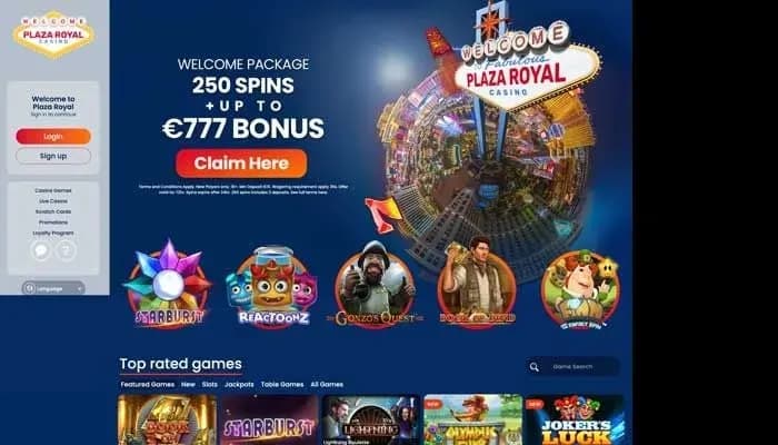 Captura del sitio web de Plaza Royal Casino