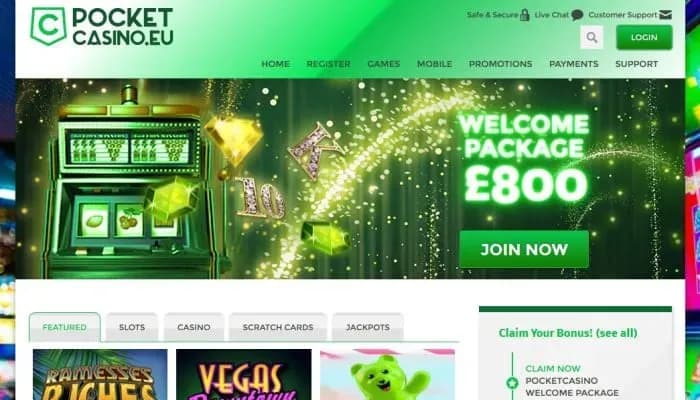 Captura del sitio web de Pocket Casino.EU