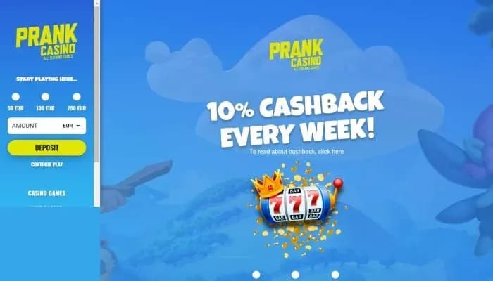 Captura del sitio web de Prank Casino