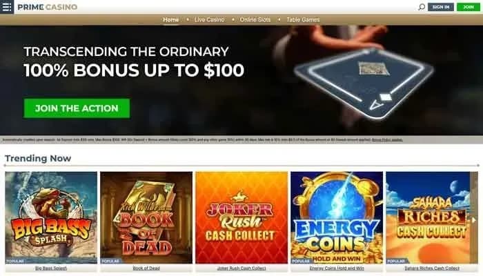 Captura del sitio web de Prime Casino