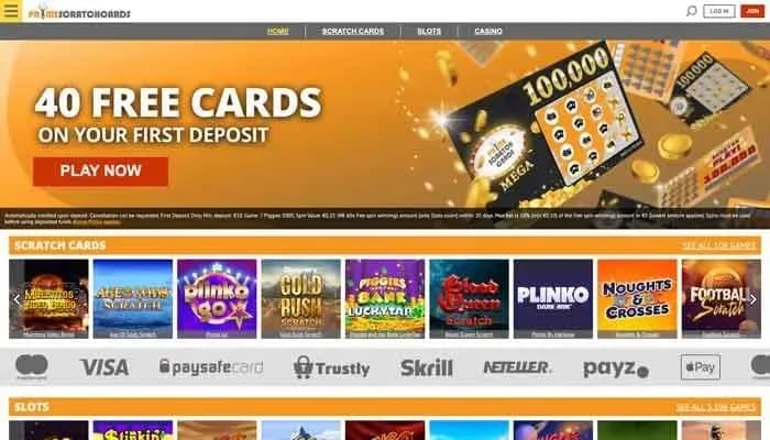 Captura del sitio web de Prime Scratch Cards Casino