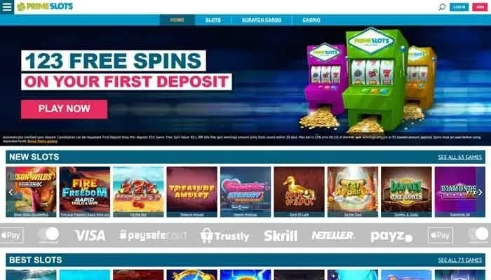 Captura del sitio web de Prime Slots Casino