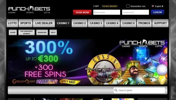 Captura del sitio web de PunchBets Casino