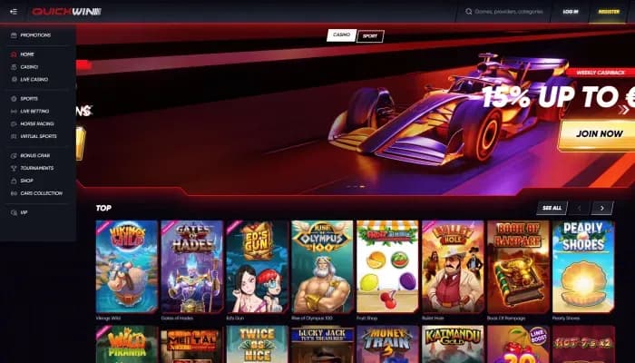 Captura del sitio web de QuickWin Casino