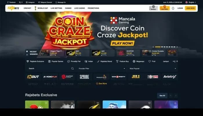 Captura del sitio web de Rajabets Casino