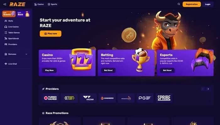 Captura del sitio web de Raze Casino