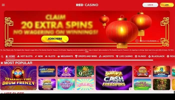 Captura del sitio web de Red Casino