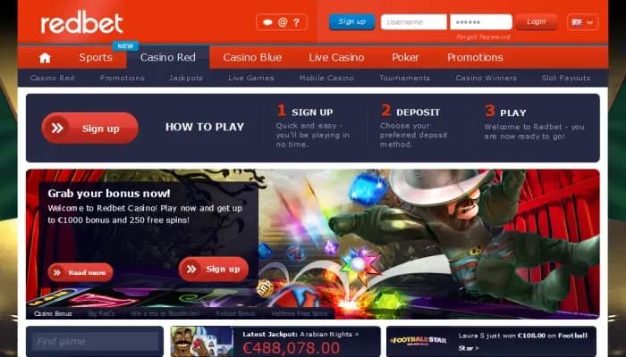 Captura del sitio web de Redbet Casino