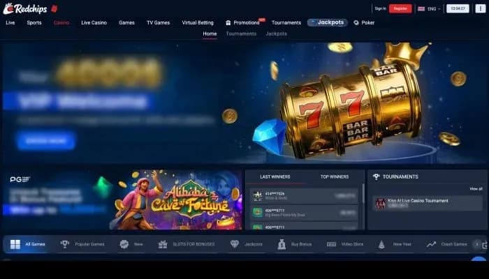 Captura del sitio web de Redchips Casino