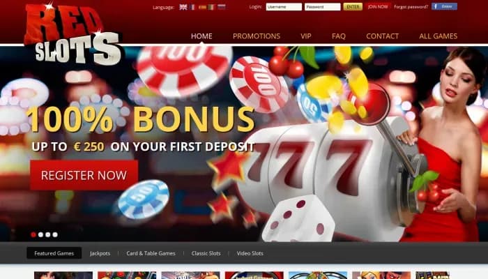 Captura del sitio web de RedSlots Casino