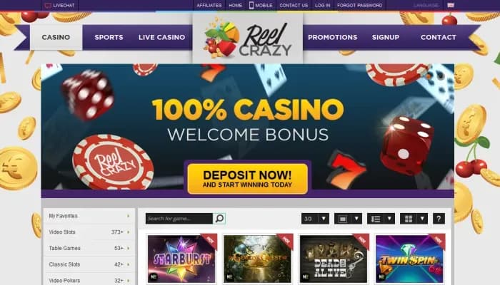 Captura del sitio web de Reel Crazy Casino