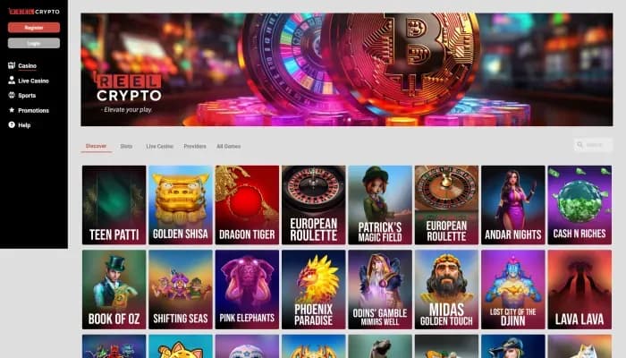 Captura del sitio web de Reel Crypto Casino