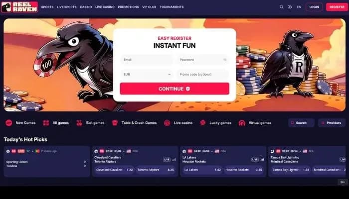 Captura del sitio web de Reel Raven Casino