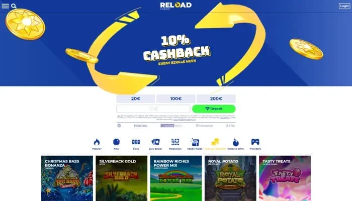 Captura del sitio web de Reload Casino