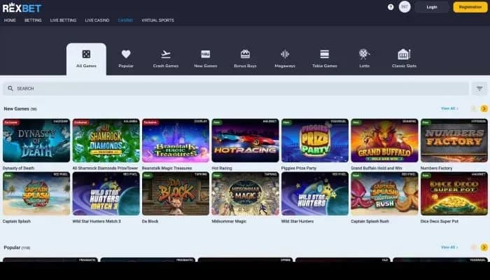 Captura del sitio web de Rexbet Casino