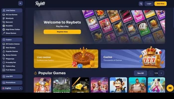 Captura del sitio web de Reybets Casino
