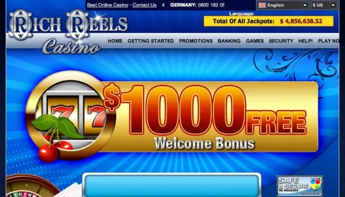 Captura del sitio web de Rich Reels Casino