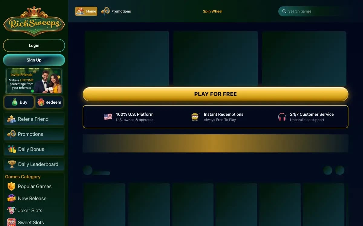 Captura del sitio web de RichSweeps Casino