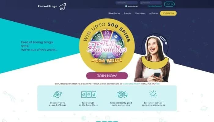 Captura del sitio web de Rocket Bingo Casino