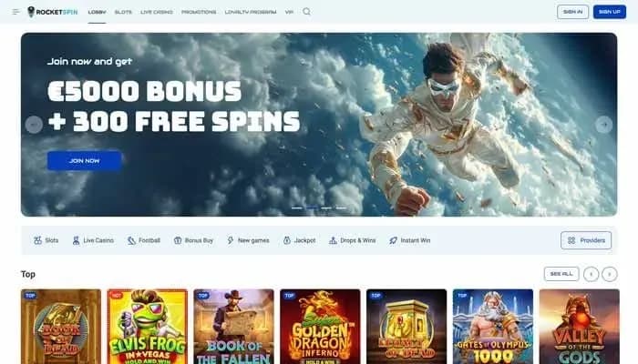 Captura del sitio web de Rocket Spin Casino