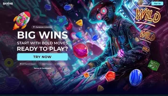 Captura del sitio web de RockstarWin Casino