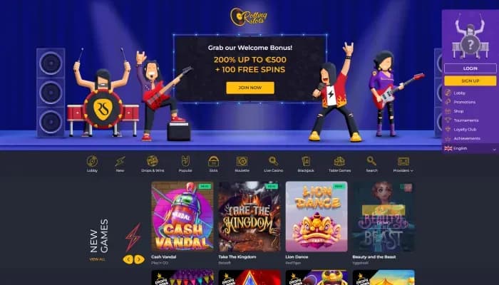 Captura del sitio web de Rolling Slots Casino