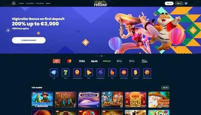 Captura del sitio web de Rollino Casino
