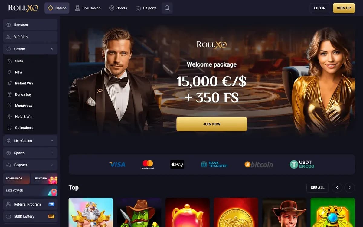 Captura del sitio web de RollXO Casino