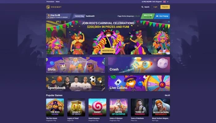 Captura del sitio web de Roobet Casino