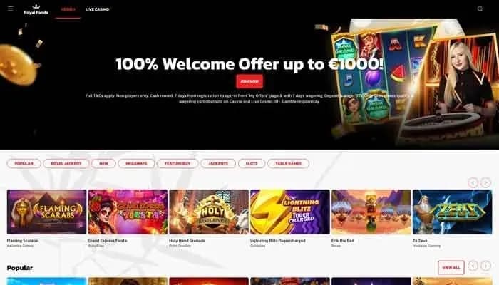 Captura del sitio web de Royal Panda Casino