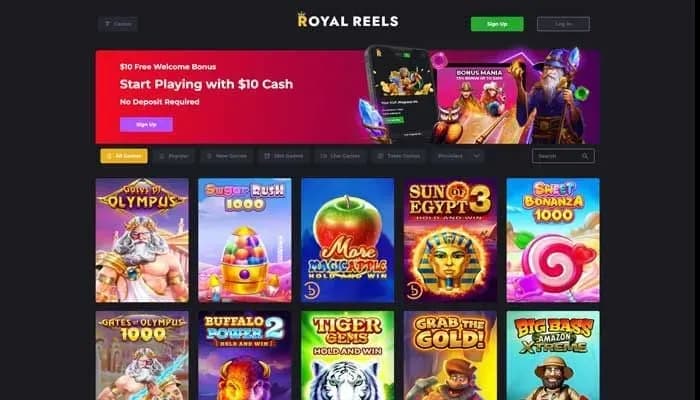 Captura del sitio web de Royal Reels Casino