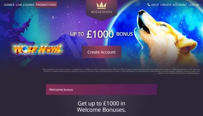 Captura del sitio web de Royal Slots Casino