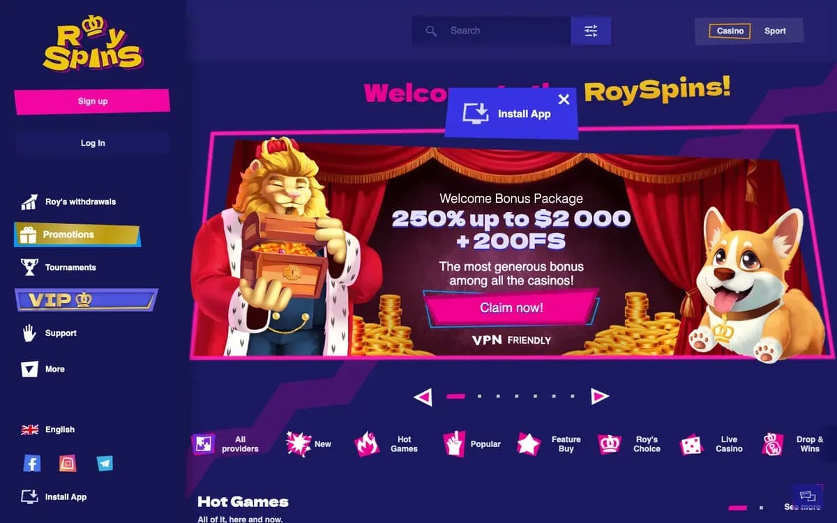 Captura del sitio web de RoySpins Casino