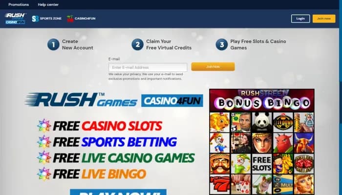 Captura del sitio web de Rush Games Casino