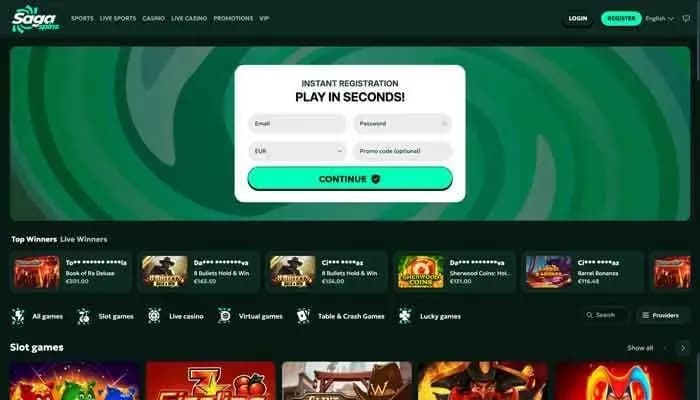 Captura del sitio web de SagaSpins Casino