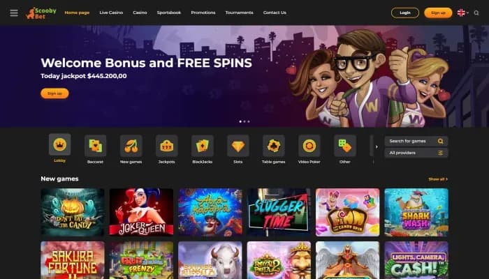 Captura del sitio web de Scoobybet Casino