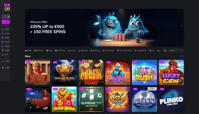 Captura del sitio web de Scream Casino