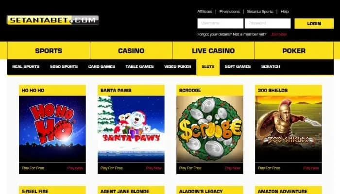 Captura del sitio web de SetantaBet Casino