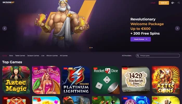Captura del sitio web de ShadowBit Casino