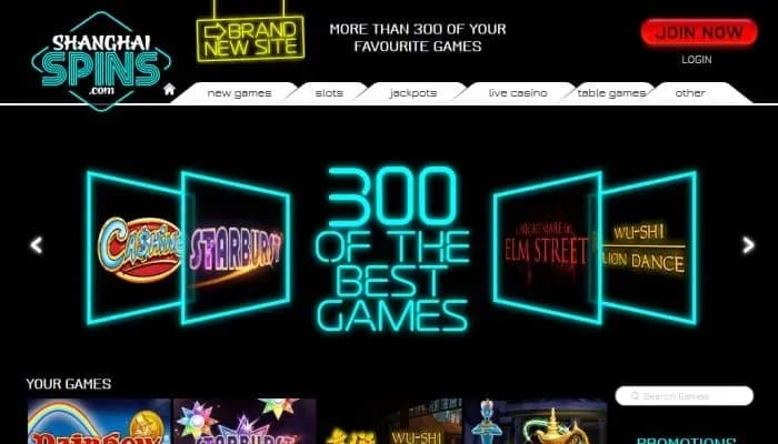 Captura del sitio web de Shanghai Spins Casino