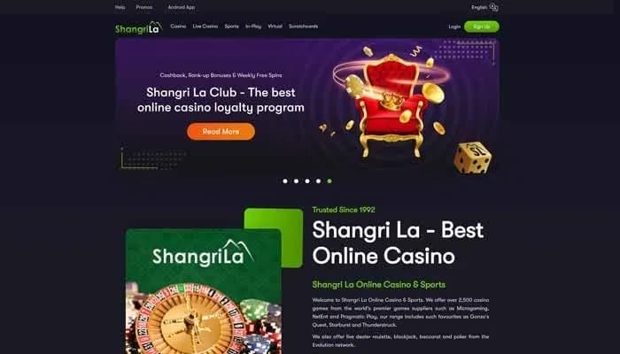 Captura del sitio web de Shangri La Casino