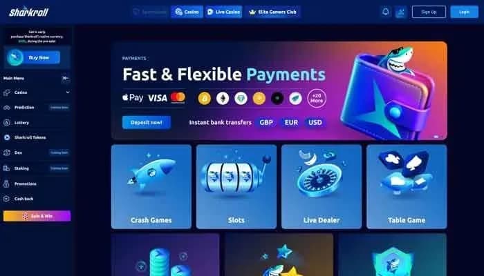 Captura del sitio web de Sharkroll Casino