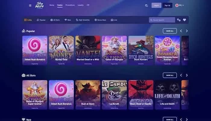 Captura del sitio web de ShinyWilds Casino