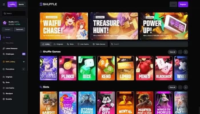 Captura del sitio web de Shuffle Casino