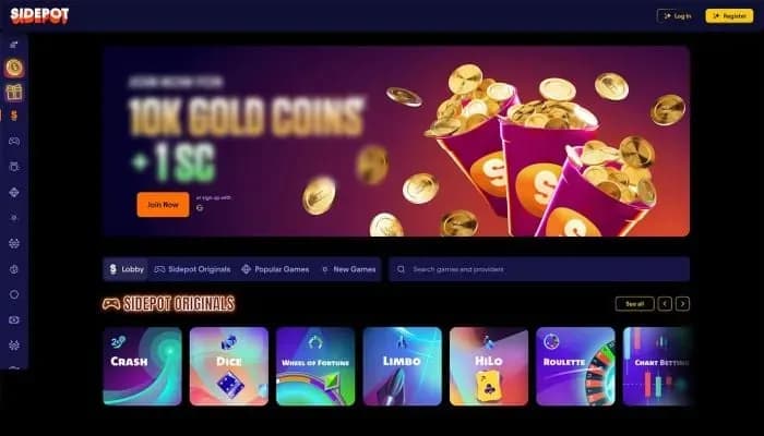 Captura del sitio web de Sidepot Casino